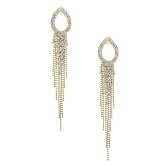 Sparkly long teardrop dangling statement earrings - Picture 2 of 2